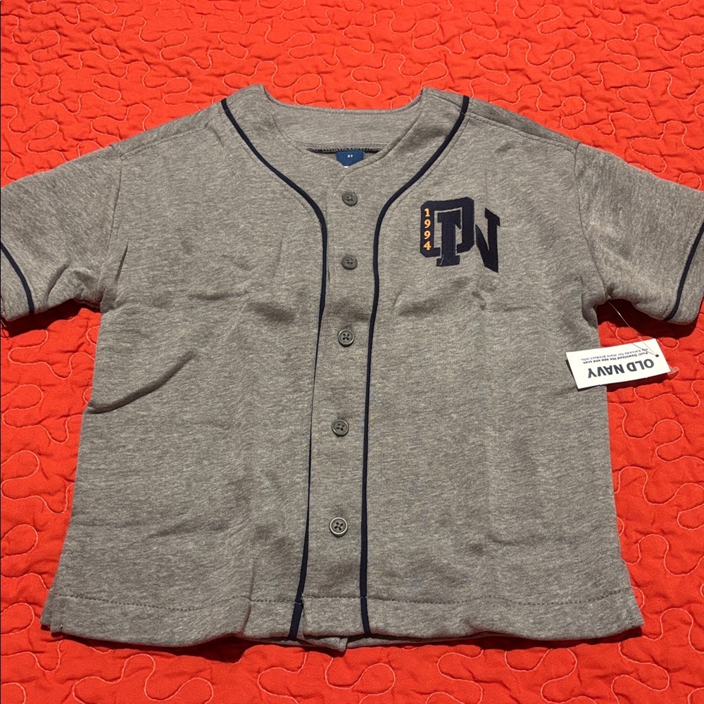 Old Navy Gray Baseball Button Up Embroidered Logo Shirt